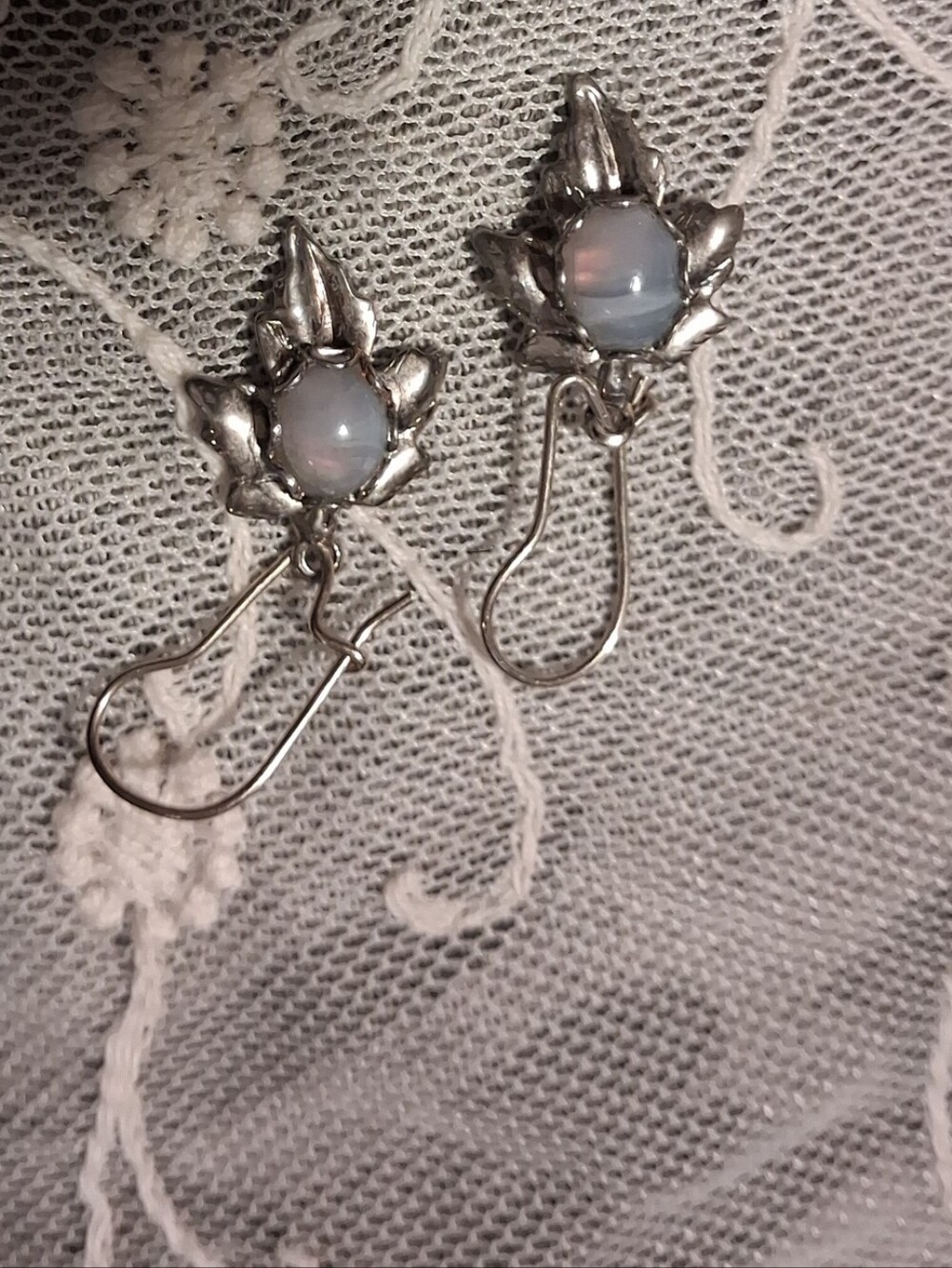 Sterling Silver Opal-Effect Floral Drop Earrings - White